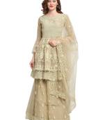 Beige embroidered net salwar