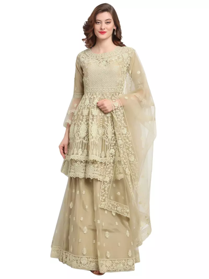 Beige embroidered net salwar
