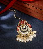 Maroon pearl maang tikka