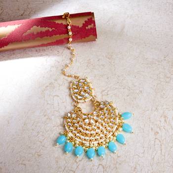 Blue pearl maang tikka 1