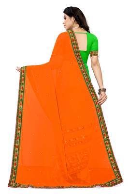 orange embroidered georgette saree with blouse 4