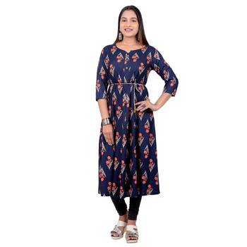 Navy-blue printed cotton kurtas-and-kurtis 1