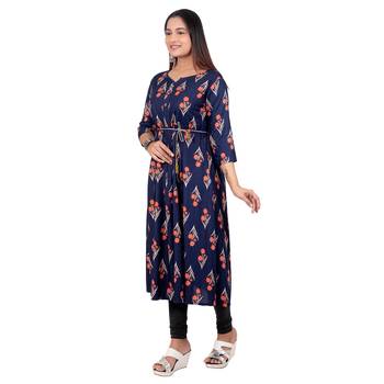 Navy-blue printed cotton kurtas-and-kurtis 3