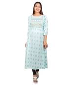 Sky-blue printed cotton kurtas-and-kurtis