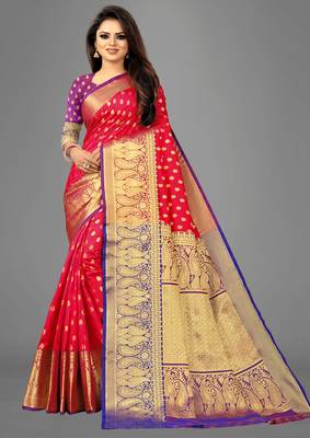 Red woven banarasi saree with blouse 1