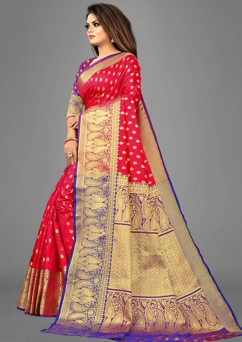Red woven banarasi saree with blouse