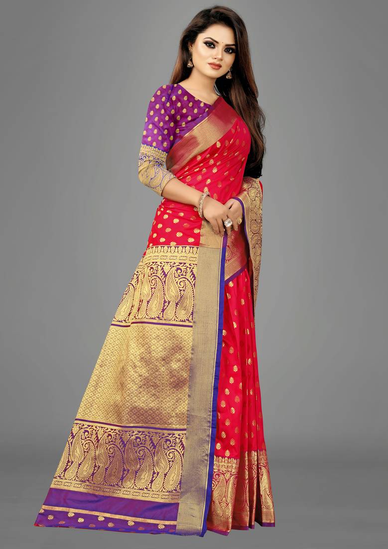 Red woven banarasi saree with blouse
