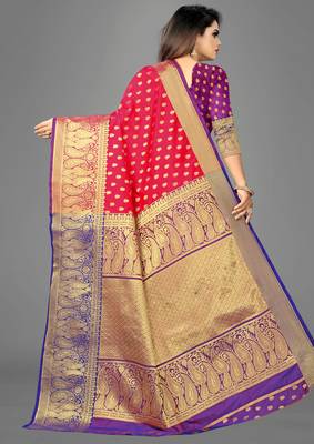 Red woven banarasi saree with blouse 5
