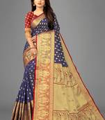 Blue woven banarasi saree with blouse