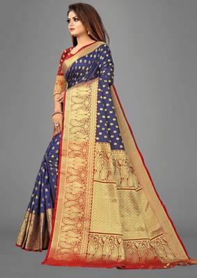 Blue woven banarasi saree with blouse 2