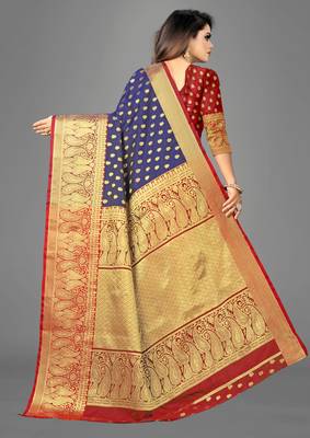 Blue woven banarasi saree with blouse 5