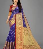 Blue woven banarasi saree with blouse
