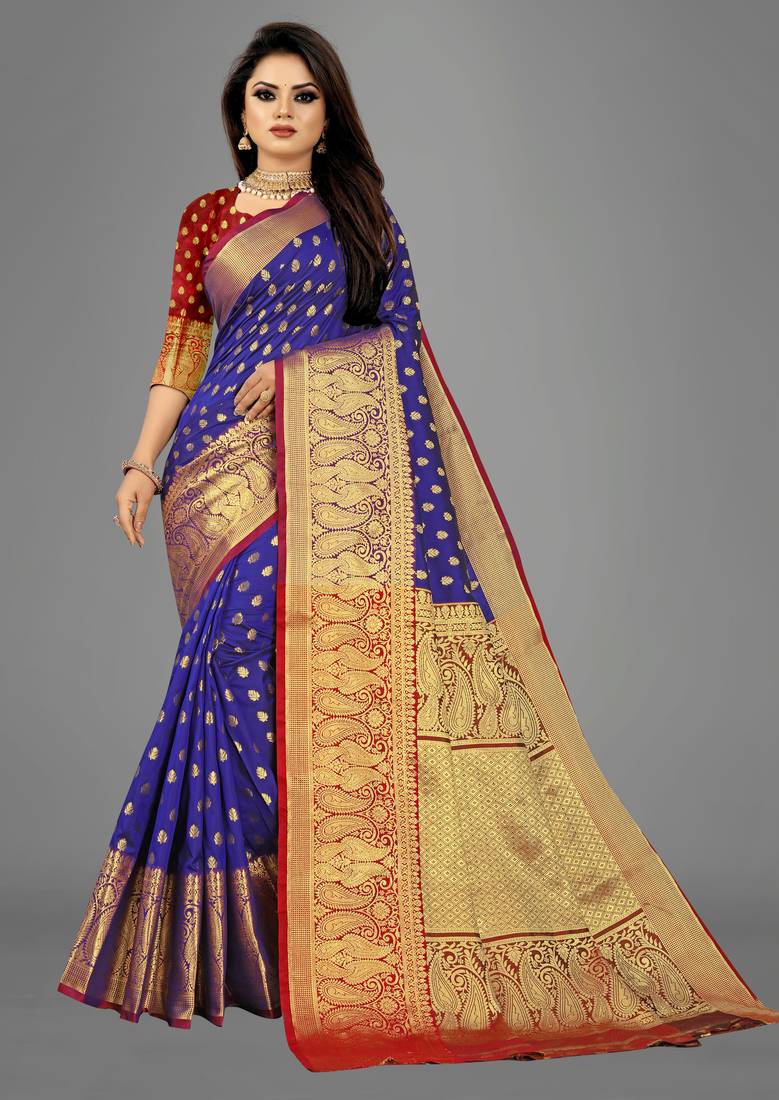 Blue woven banarasi saree with blouse