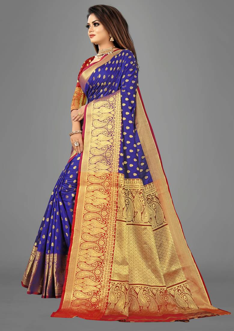 Blue woven banarasi saree with blouse