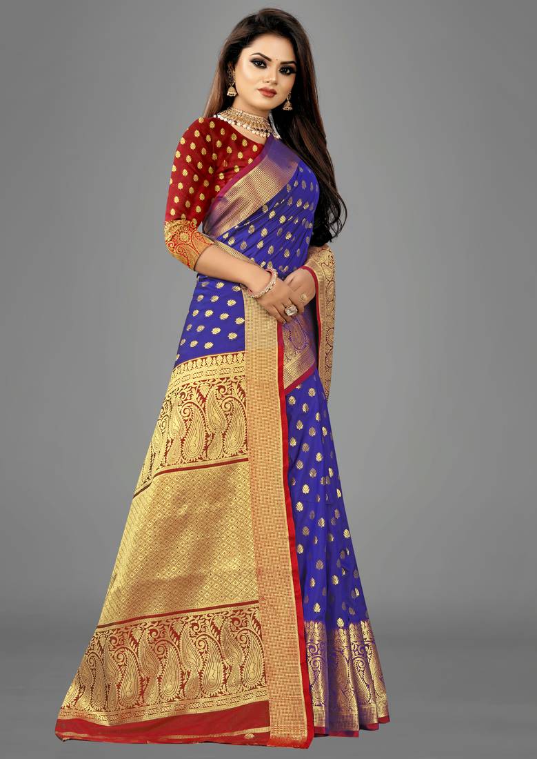 Blue woven banarasi saree with blouse