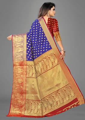 Blue woven banarasi saree with blouse 5