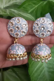 RozMili Meenakeri design Hand painted Grey jhumkas