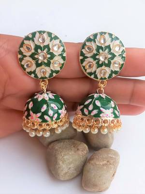 RozMili Meenakeri Design Hand painted Green jhumkas 4