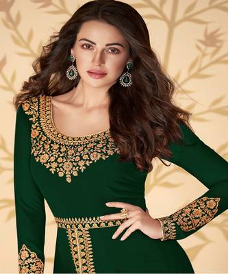 Green Slit Style Zari Embroidered Anarkali Pants Suit 2