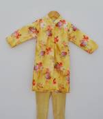 Yellow Printed Ajkan with Pant