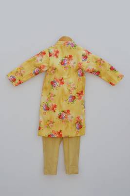 Yellow Printed Ajkan with Pant 2