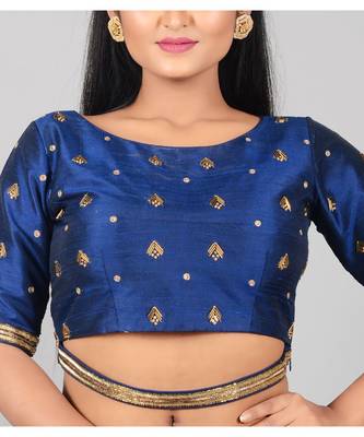 Navy blue hand Embroidered Raw Silk Blouse 1