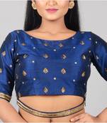 Navy blue hand Embroidered Raw Silk Blouse