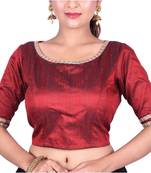 Maroon Solid Raw Silk Designer Blouse