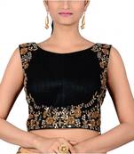 Black Embroidered Raw Silk Designer Blouse
