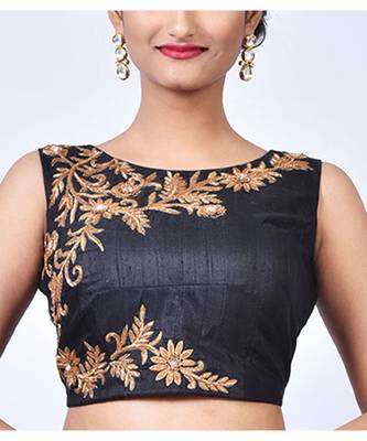 Black Raw Silk Designer Blouse 1