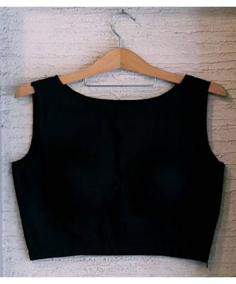 Raw Silk Boat Neck Black Designer Blouse 1