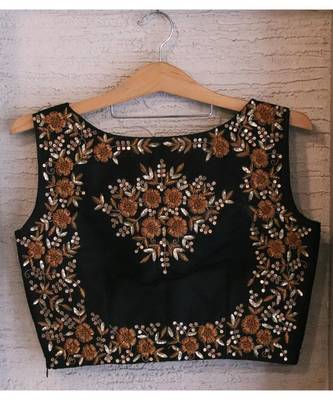 Raw Silk Boat Neck Black Designer Blouse 2
