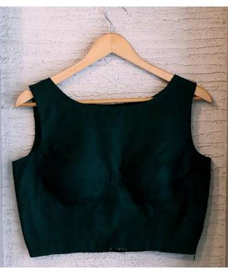Raw Silk Boat Neck Green Designer Blouse 1