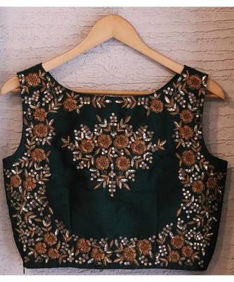 Raw Silk Boat Neck Green Designer Blouse 2