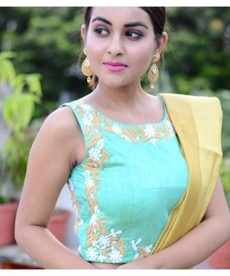 Aqua Green raw Silk Designer Blouse 1