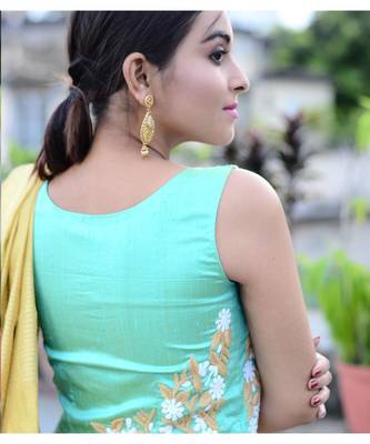 Aqua Green raw Silk Designer Blouse 2