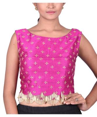 Magenta Raw Silk Bead Embellished Designer Blouse 1