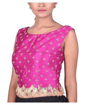 Magenta Raw Silk Bead Embellished Designer Blouse 3