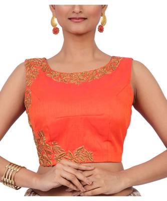 Orange Raw Silk Designer Blouse 1