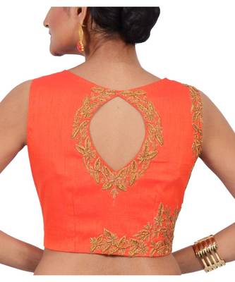 Orange Raw Silk Designer Blouse 2