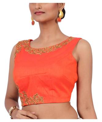 Orange Raw Silk Designer Blouse 3