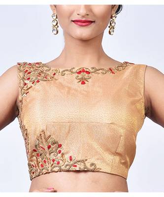 Gold Tissue Brocade with Embroidery Designer Blouse 1