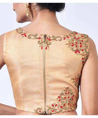 Gold Tissue Brocade with Embroidery Designer Blouse 2