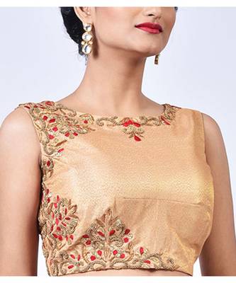 Gold Tissue Brocade with Embroidery Designer Blouse 3