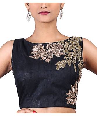 Black Raw Silk embroidered Designer Blouse 1
