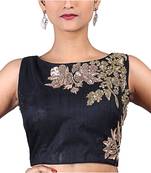 Black Raw Silk embroidered Designer Blouse