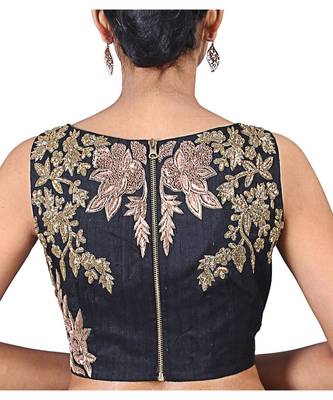 Black Raw Silk embroidered Designer Blouse 2