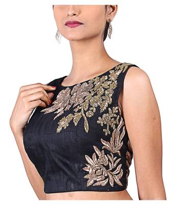 Black Raw Silk embroidered Designer Blouse 3