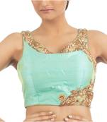 Green Raw Silk with Zari Embroidery Designer Blouse