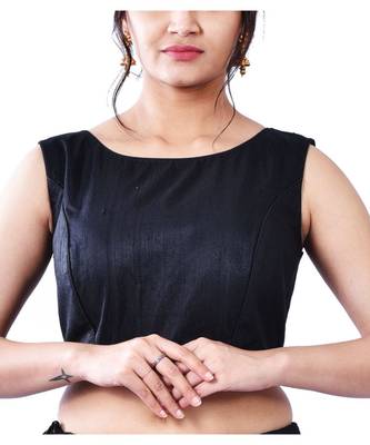 Black Raw Silk Designer Blouse 1